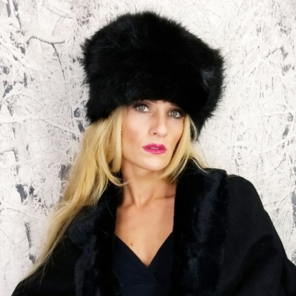 Russian Fur Hat Black Faux Fur - Picture 2 of 4